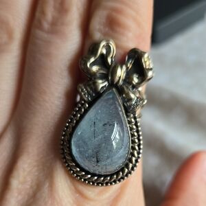 Dark Fawn Jewlery Aquamarine With Sterling Silver Bow Detail Ring Size 8